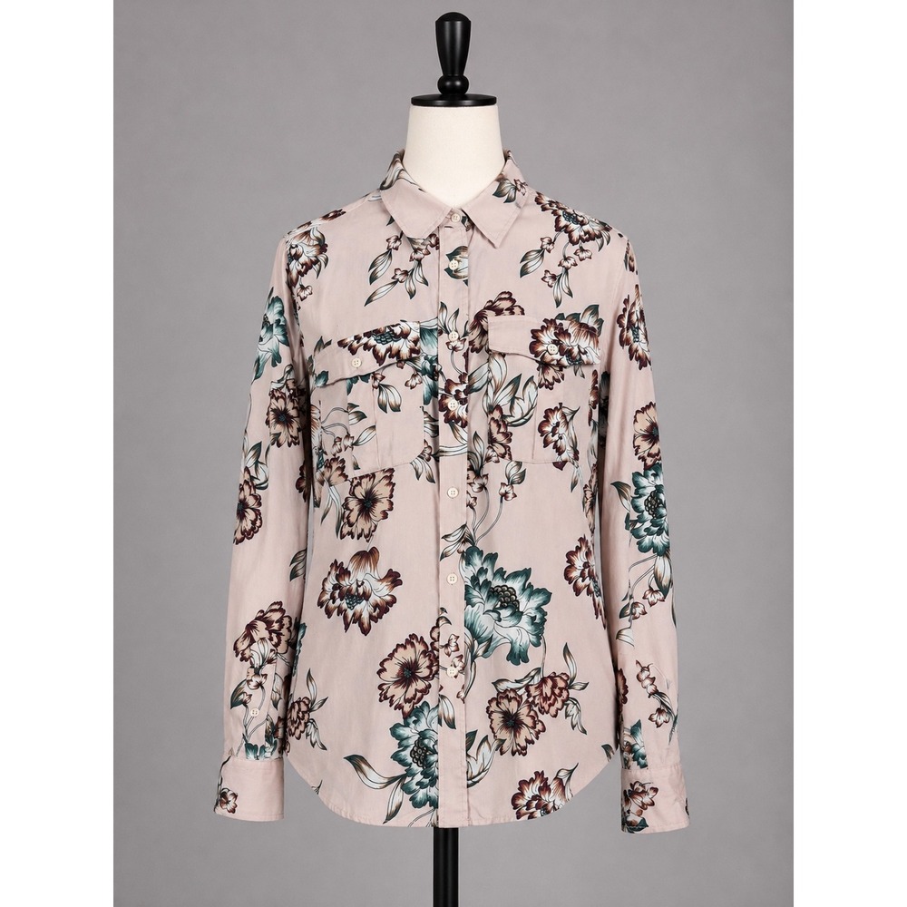 Lauren Ralph Lauren Floral Button Down Shirt Pink Green Long Sleeve Pockets Sz L